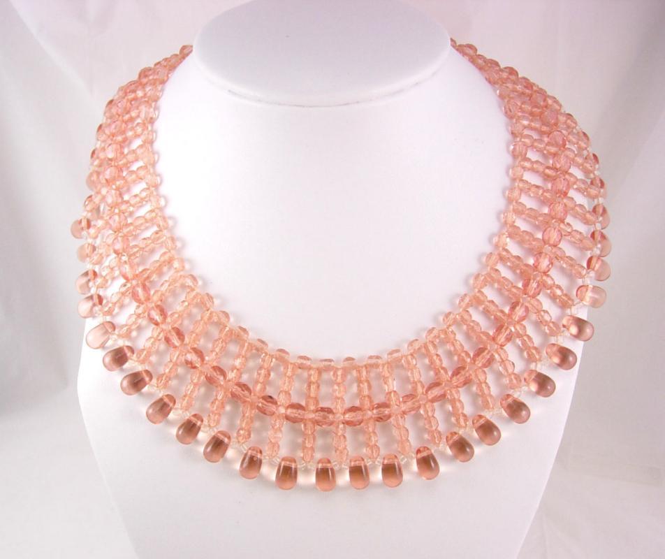 Vintage WW11 depression Necklace ROSE Czech Glass 600 Bead Collar Festoon SIGNED