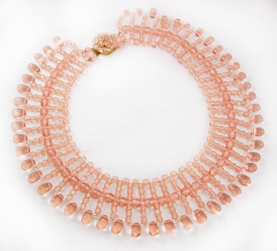 Vintage WW11 depression Necklace ROSE Czech Glass 600 Bead Collar Festoon SIGNED