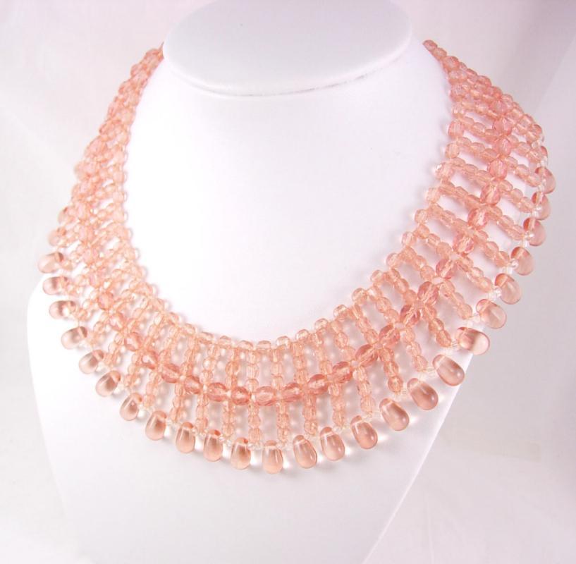 Vintage WW11 depression Necklace ROSE Czech Glass 600 Bead Collar Festoon SIGNED