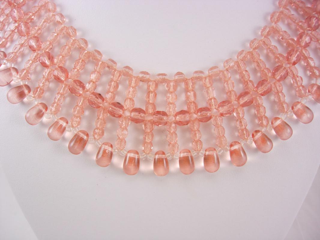 Vintage WW11 depression Necklace ROSE Czech Glass 600 Bead Collar Festoon SIGNED