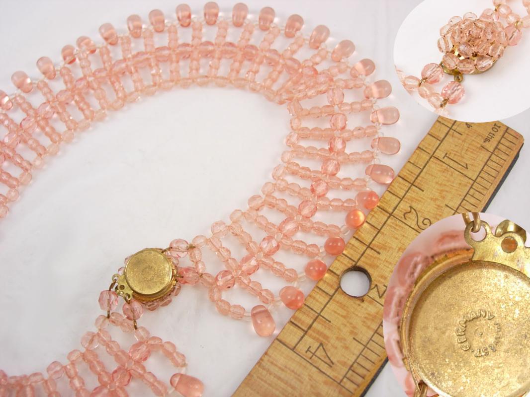 Vintage WW11 depression Necklace ROSE Czech Glass 600 Bead Collar Festoon SIGNED