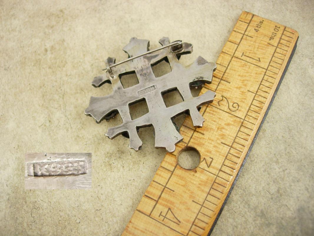 Antique Byzantine Cross Brooch SIGNED Etruscan sterling