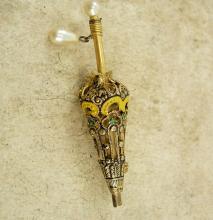 vintage MINIATURE parasol Brooch enamel filigree victorian umbrella pin