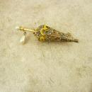 vintage MINIATURE parasol Brooch enamel filigree victorian umbrella pin