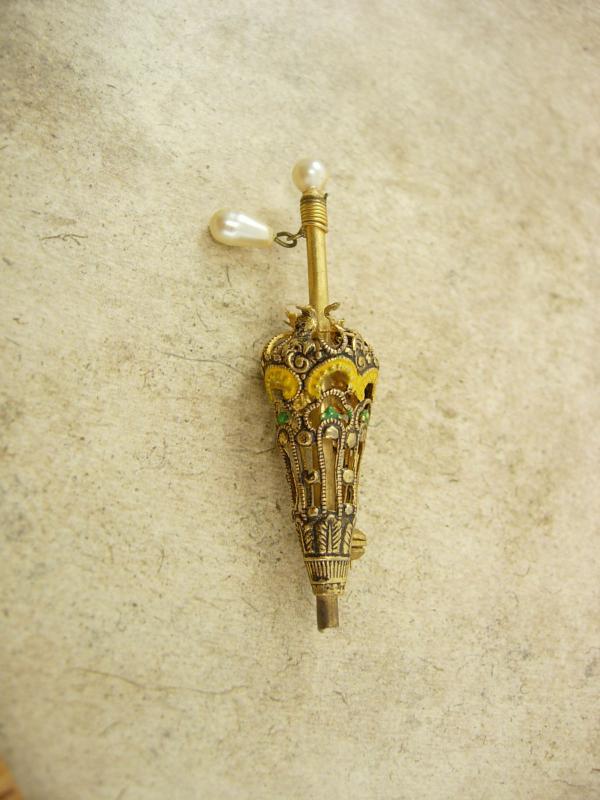 vintage MINIATURE parasol Brooch enamel filigree victorian umbrella pin