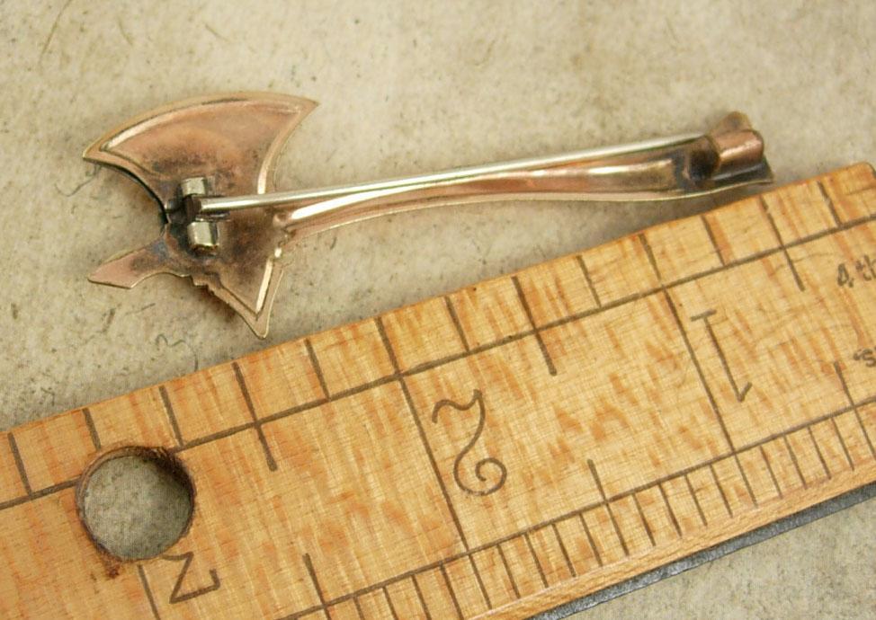 Antique 1800's brooch rose GOLD Victorian BATTLE Axe hatchet