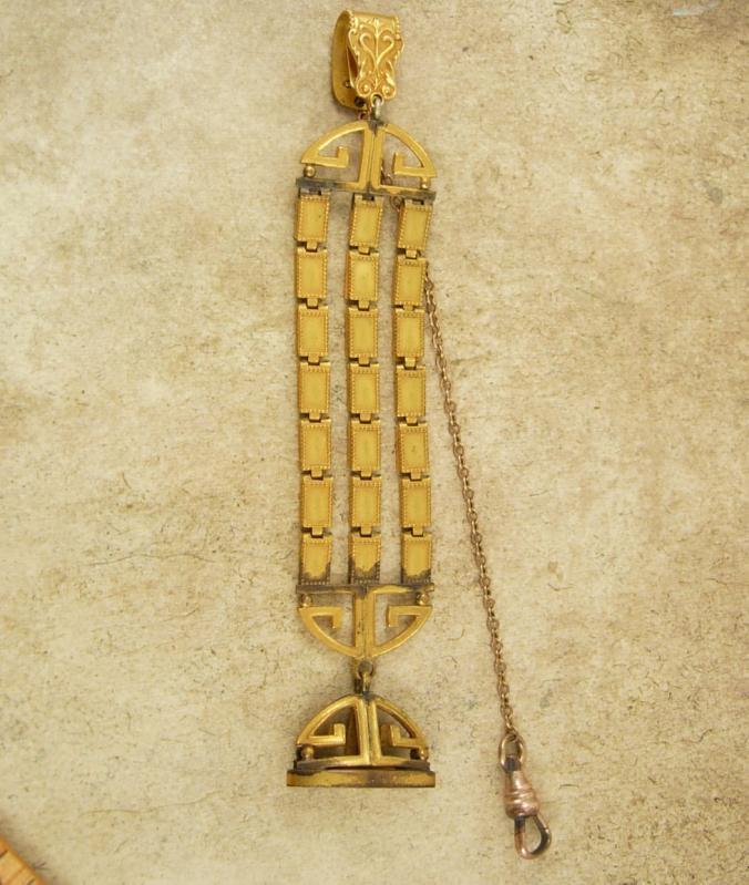 Antique fancy art deco Watch chain and fob seal greek key