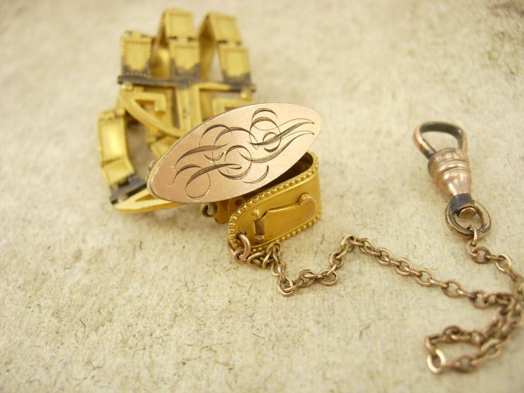 Antique fancy art deco Watch chain and fob seal greek key