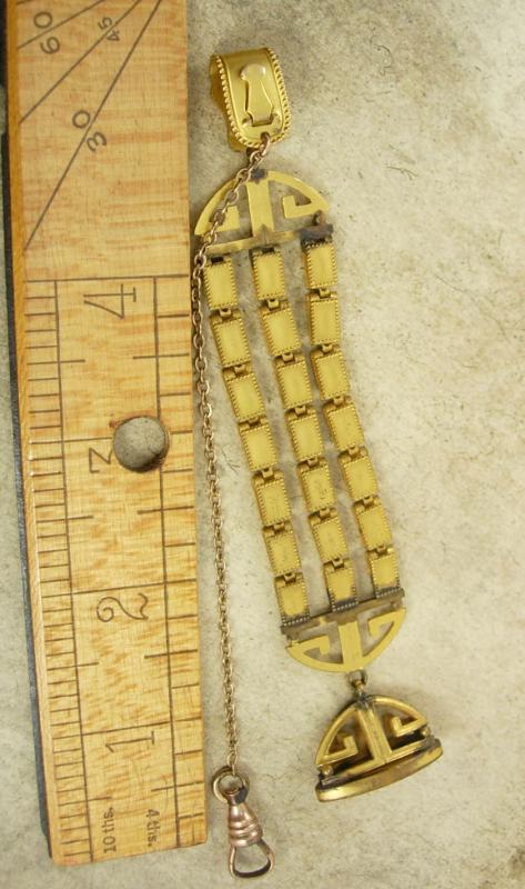 Antique fancy art deco Watch chain and fob seal greek key