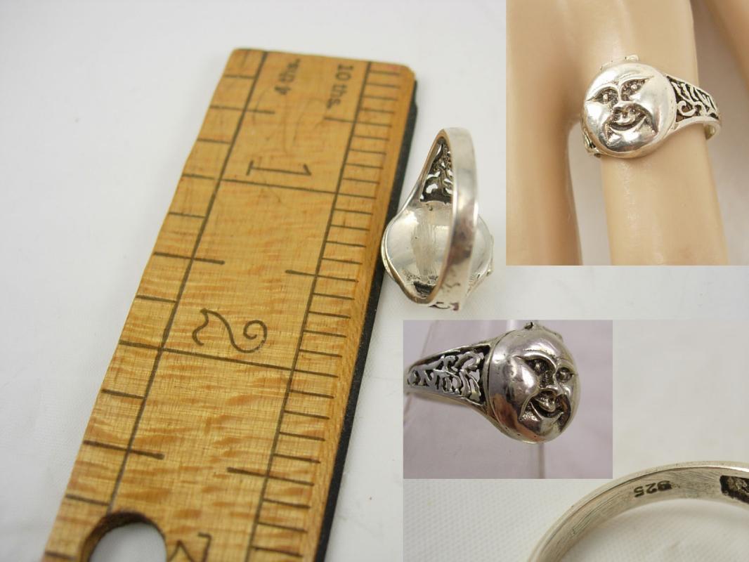 Vintage sterling Man in the MOON Poison Ring Mystical hidden treasure box size 7 1/2