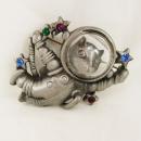 Vintage Whimsical Space Cat brooch astronaut with face mask rhinsestone stars signed