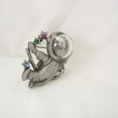 Vintage Whimsical Space Cat brooch astronaut with face mask rhinsestone stars signed