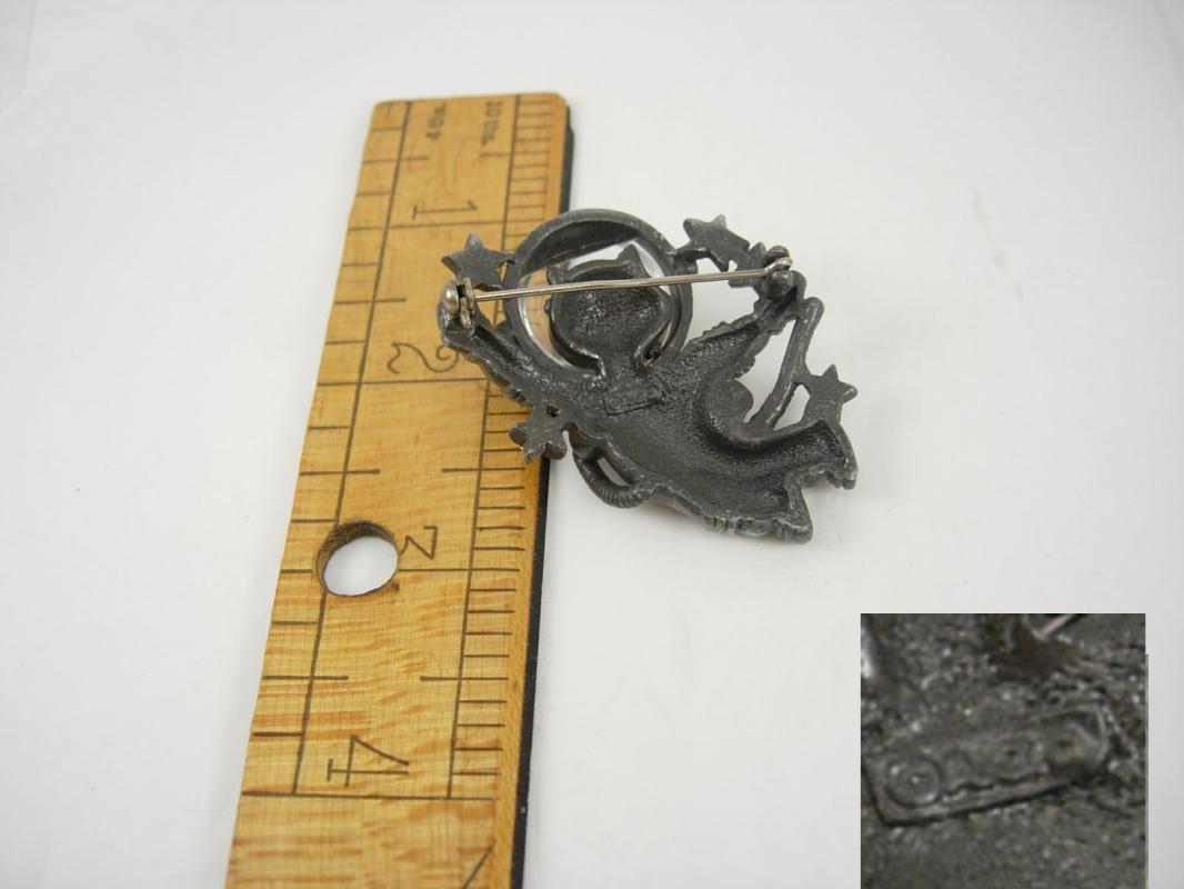Vintage Whimsical Space Cat brooch astronaut with face mask rhinsestone stars signed