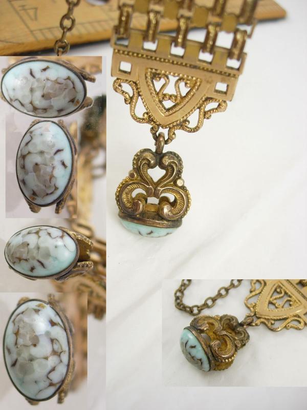 ANtique watch fob turquoise fob fancy watch chain victorian fob