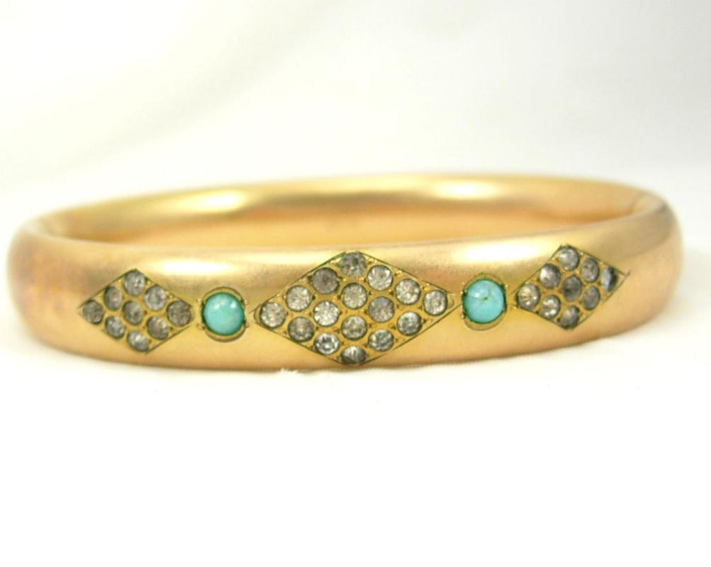 Vintage Edwardian Bracelet 9KT GOLD filled Turquoise and paste stones