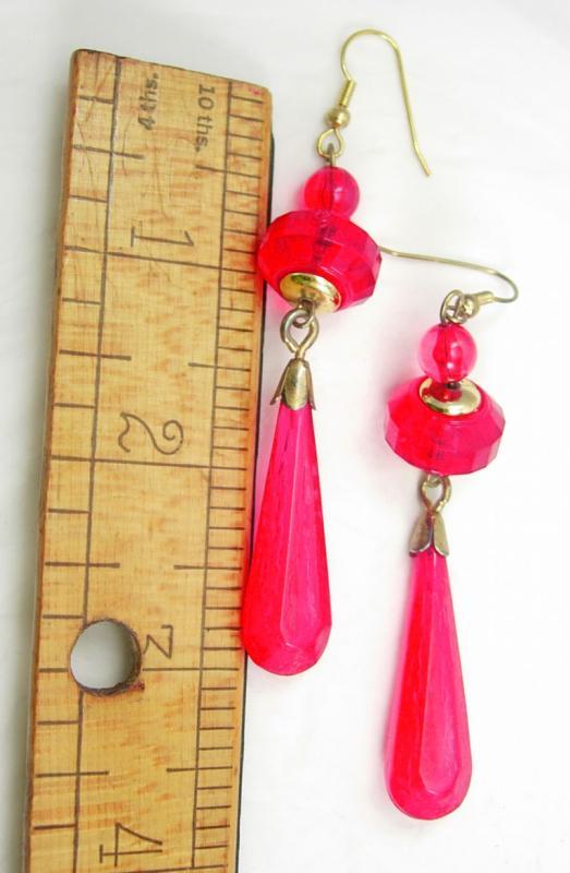 Vintage faceted earrings Shoulder duster Faceted cranberry red chandeliers