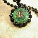 Vintage BLACK renaissance figural Necklace Sir Lancelot and Guinevere