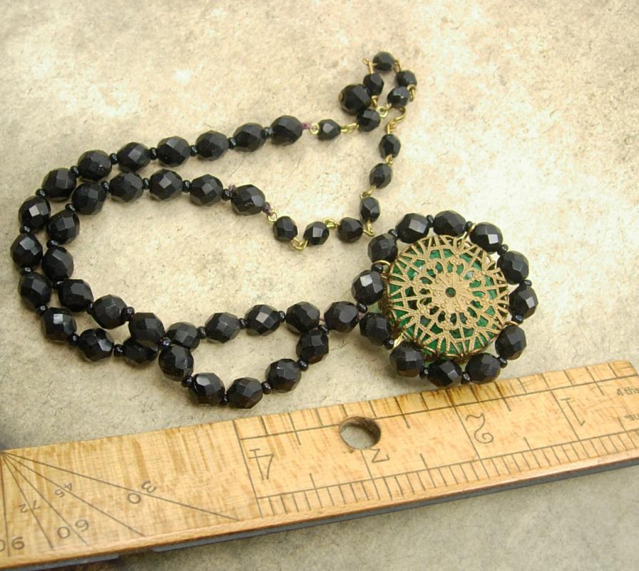 Vintage BLACK renaissance figural Necklace Sir Lancelot and Guinevere
