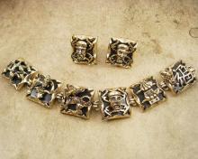 Vintage Chinese Bracelet & earrings DRAGON Figural Goddess God demi parure
