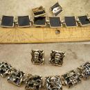 Vintage Chinese Bracelet & earrings DRAGON Figural Goddess God demi parure