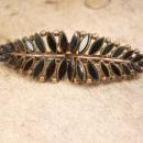 ANtique Victorian Brooch HAnd set black MOURNING petit feather design