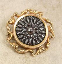 Antique Victorian Brooch mourning black jet lamode button pin