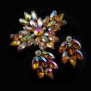 Statement demi Parure Vintage BRooch earrings NY Designer WATERMELON RHINESTONE long navettes