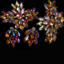 Statement demi Parure Vintage BRooch earrings NY Designer WATERMELON RHINESTONE long navettes