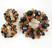 Laguna SIGNED CHUNKY Brooch earrings Glass DEMI Parure Glitzy Vintage
