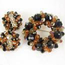 Laguna SIGNED CHUNKY Brooch earrings Glass DEMI Parure Glitzy Vintage