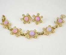 vintage 1930-40's Demi Parure Bracelet dragons breath opal rhinestone