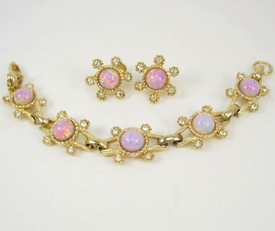 vintage 1930-40's Demi Parure Bracelet dragons breath opal rhinestone