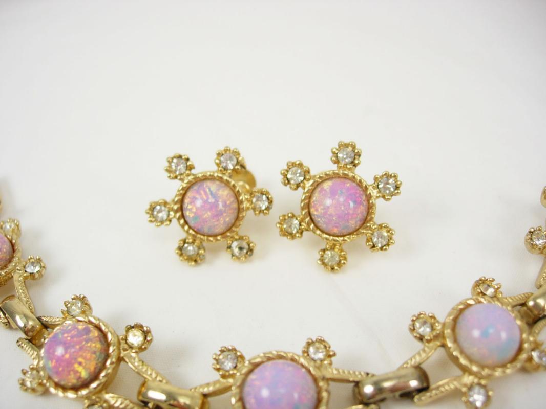 vintage 1930-40's Demi Parure Bracelet dragons breath opal rhinestone