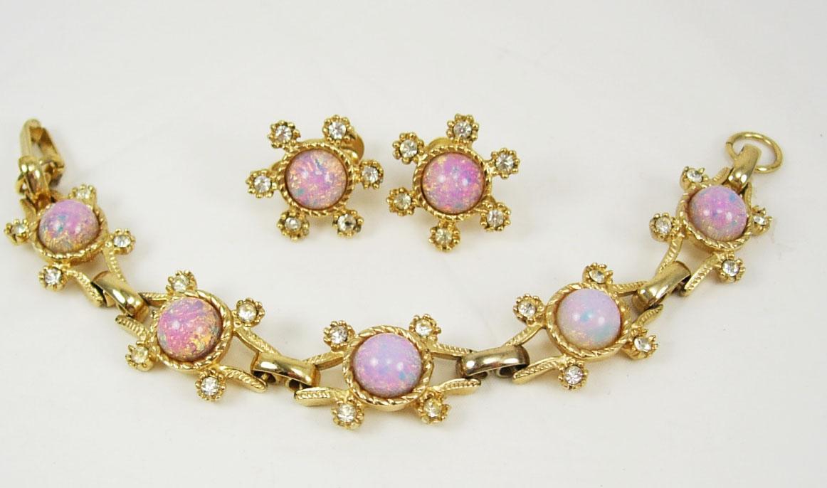 vintage 1930-40's Demi Parure Bracelet dragons breath opal rhinestone