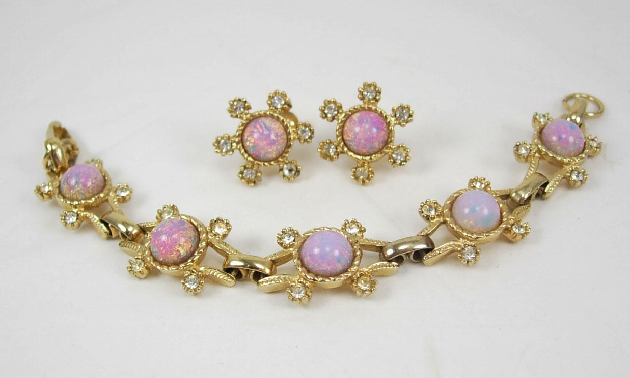 vintage 1930-40's Demi Parure Bracelet dragons breath opal rhinestone