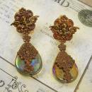 Vintage VIctorian Cherub Earrings with aurora borealis sea glass chandelier drops