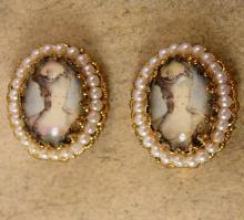 Vintage Marie Antoinette earrings Edwardian seed pearl clip on West Germany
