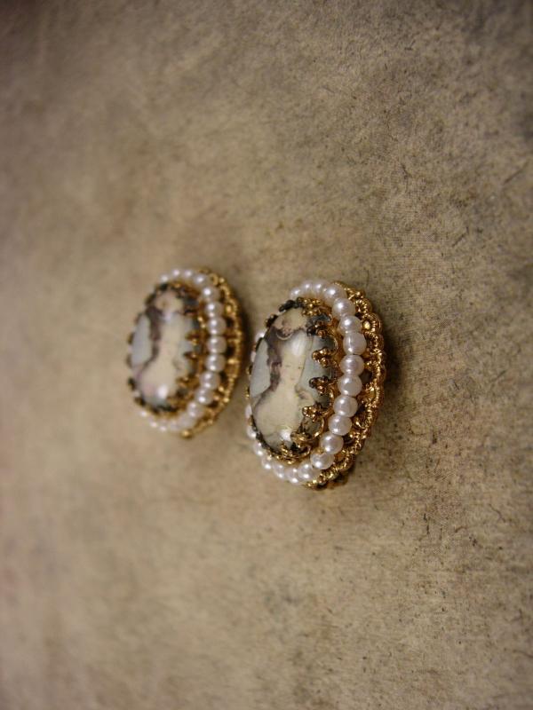 Vintage Marie Antoinette earrings Edwardian seed pearl clip on West Germany