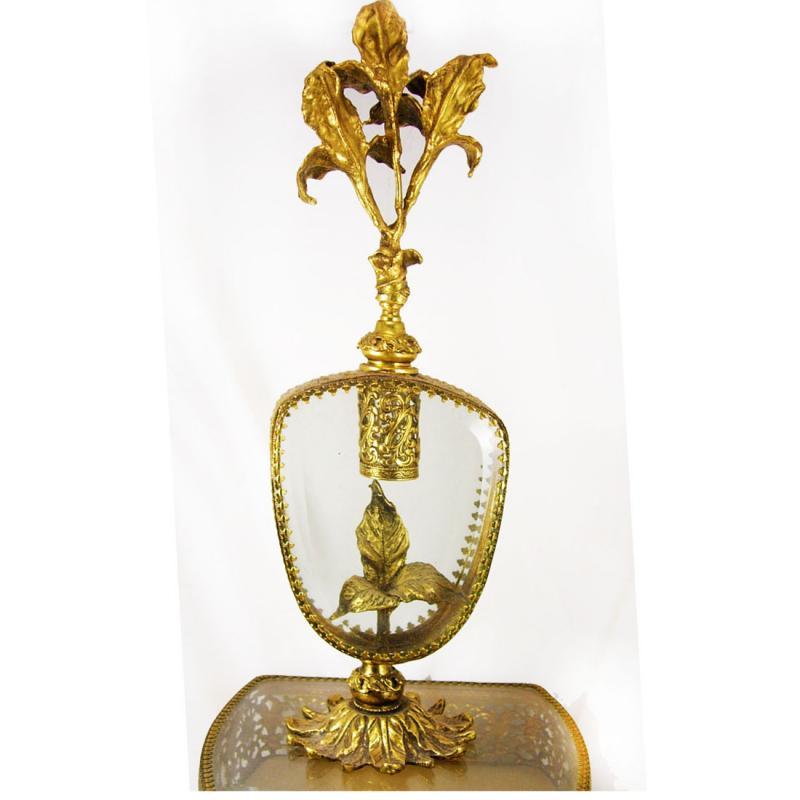 Huge antique Ormolu Perfume bottle Footed bottom beveled glass Art nouveau