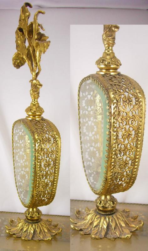 Huge antique Ormolu Perfume bottle Footed bottom beveled glass Art nouveau