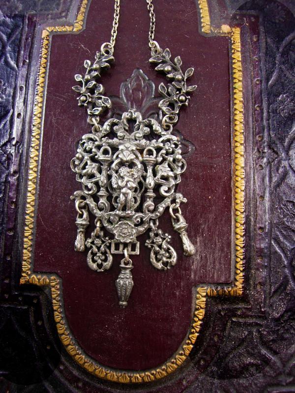 Antique renaissance Necklace Cherub figural chandelier drop necklace
