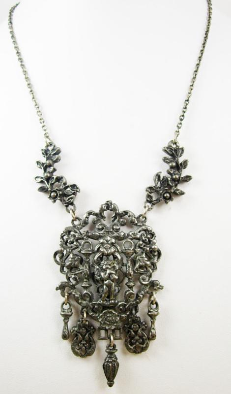 Antique renaissance Necklace Cherub figural chandelier drop necklace