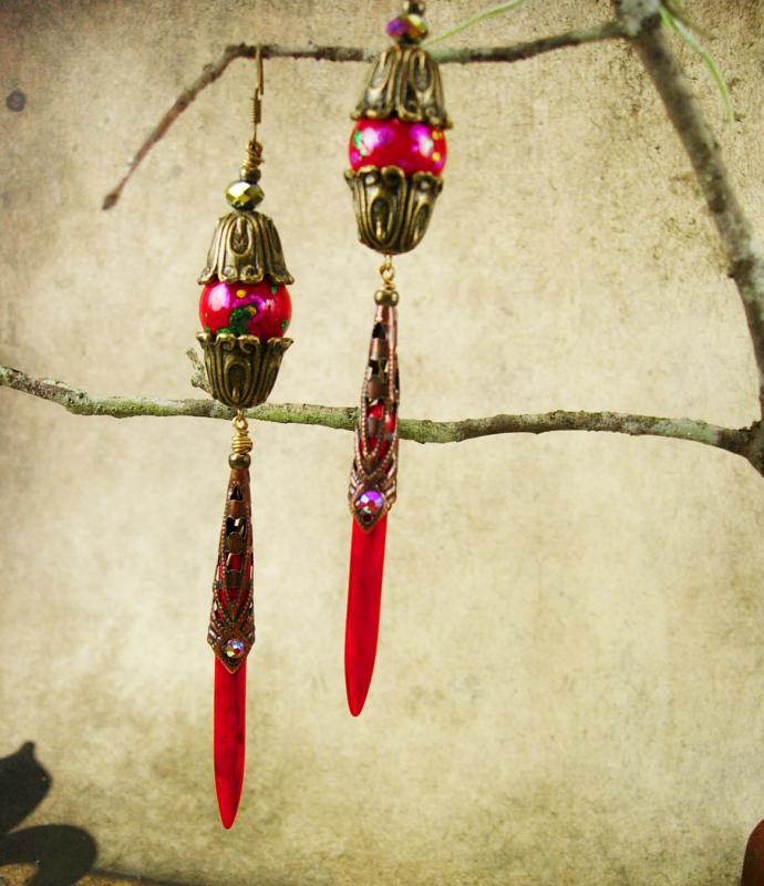 Long RED Chinese lantern Earrings shoulder duster chandeliers