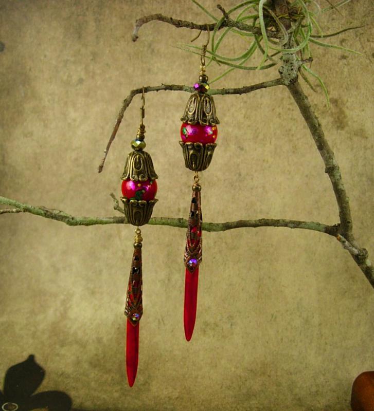 Long RED Chinese lantern Earrings shoulder duster chandeliers