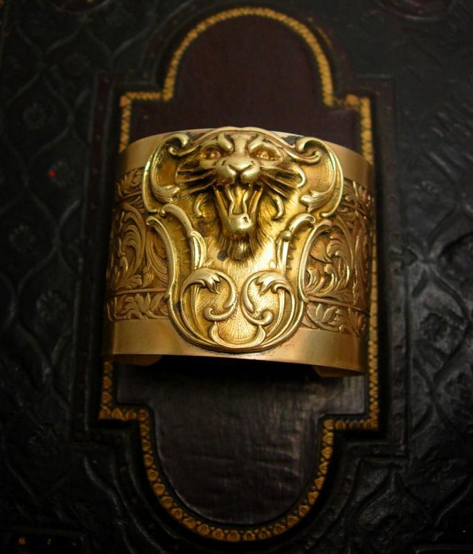 Vintage Lion Bracelet Cuff Victorian Gothic relief ferocious creature