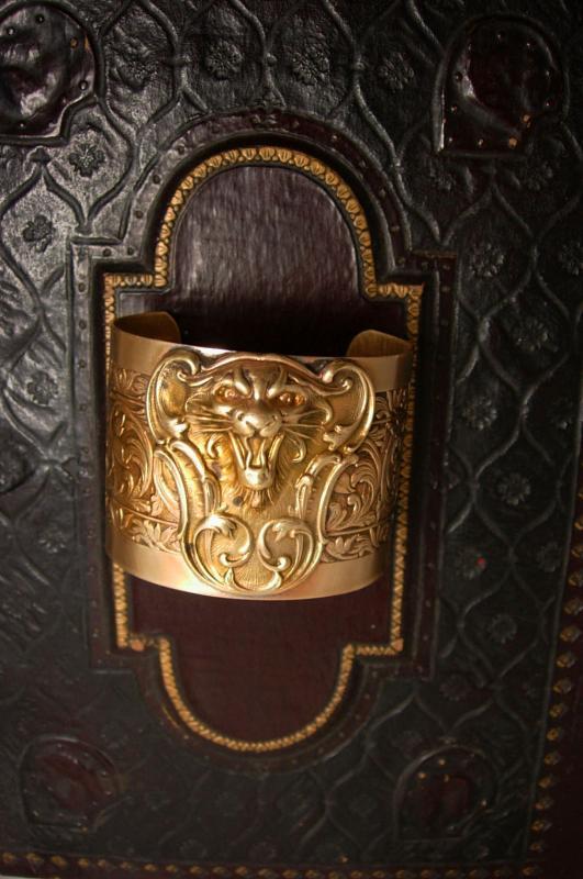Vintage Lion Bracelet Cuff Victorian Gothic relief ferocious creature