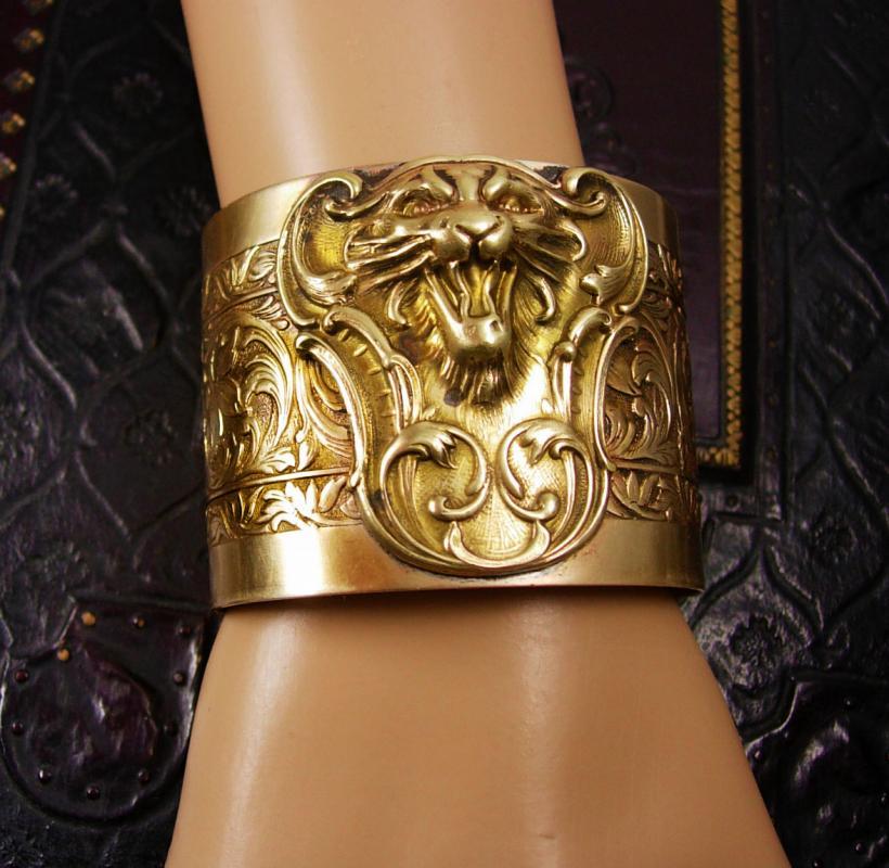 Vintage Lion Bracelet Cuff Victorian Gothic relief ferocious creature