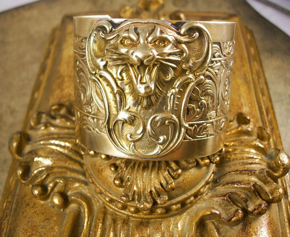 Vintage Lion Bracelet Cuff Victorian Gothic relief ferocious creature