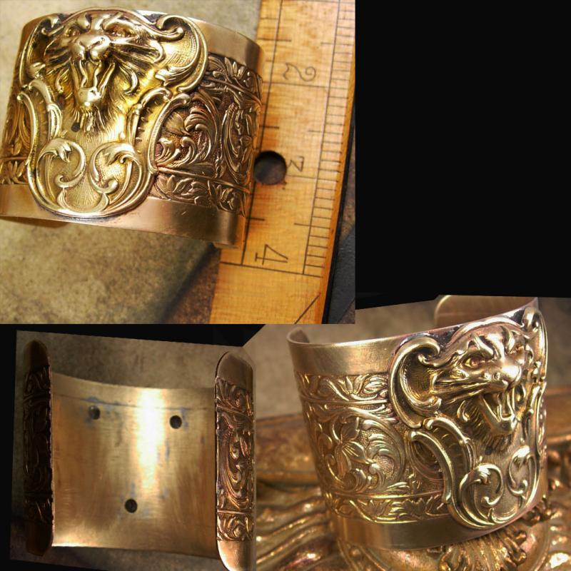 Vintage Lion Bracelet Cuff Victorian Gothic relief ferocious creature