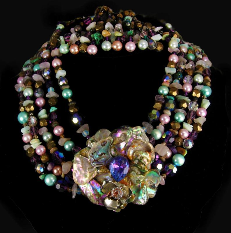 Vintage Statement necklace Earrings gemstones pearls chandelier drops HUGE set